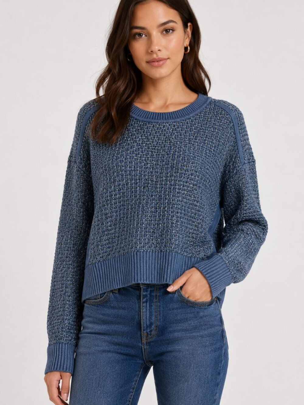 Rag & Bone Kyra Metallic Knit Blue Pullover Sweater Medium